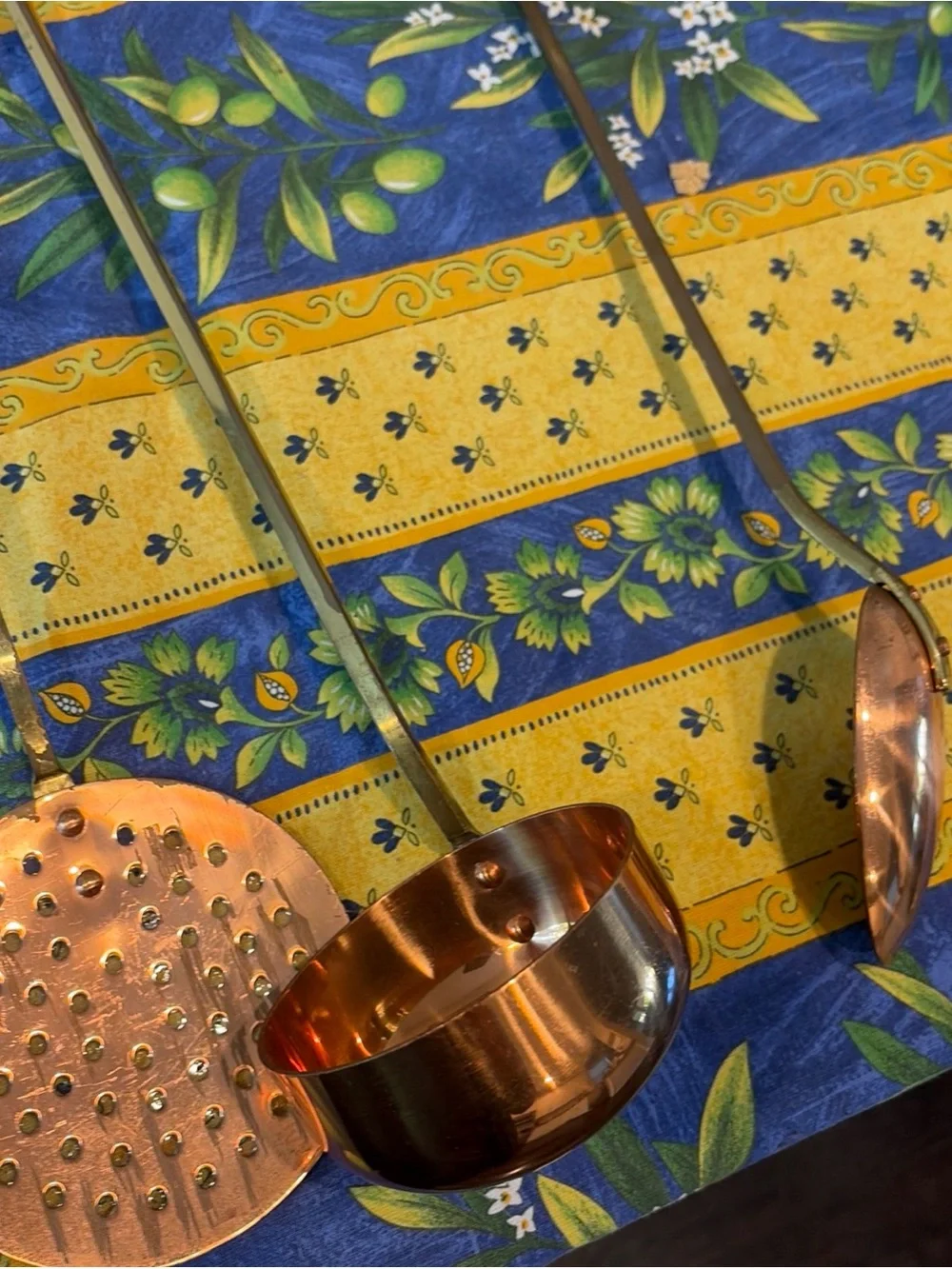 VTG Copper Utensil Set of 4 Hanging Ladle Spatula  Spoon w  Brass Handles